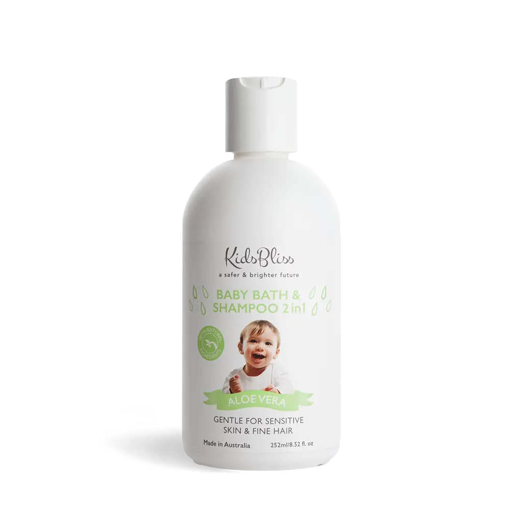 Baby Shampoo and Bath 2 in 1 Aloe Vera shower gel 252ml Kidsbliss Made in Australia