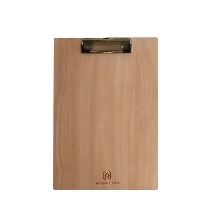 A4 Oak Menu Holder Storage Wooden Clipboard with Custom Printed Logo and Clip Laser Engraved Menu Clipboard Drawing Boards