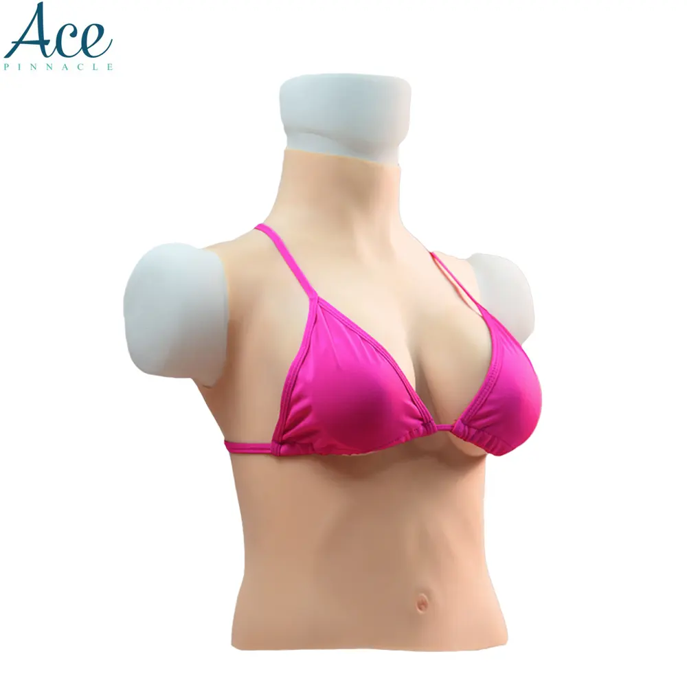 Drop shipping B cup Silicone Half Body Cotton Breast High Collar Realistic Artificial silicone body suit for cross dresser