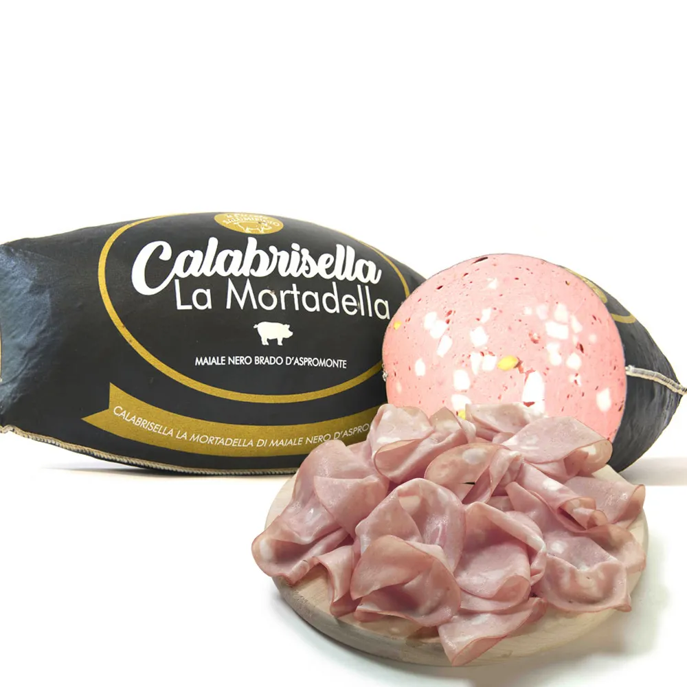 Special selection artisanal mortadella produced in Italy Calabrisella of Aspromonte black pork for restaurants