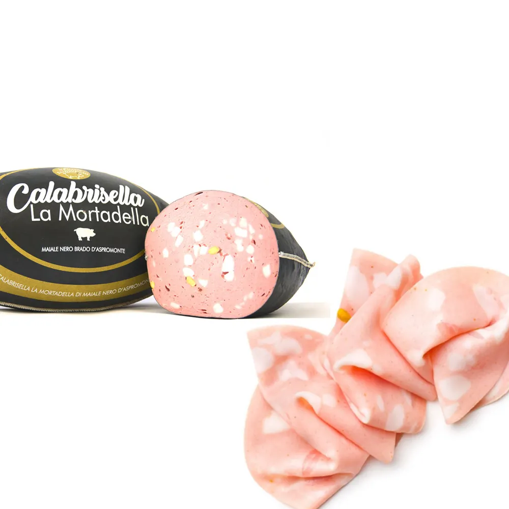 Hot price fine Italian certified mortadella Calabrisella of Aspromonte black pork for the table