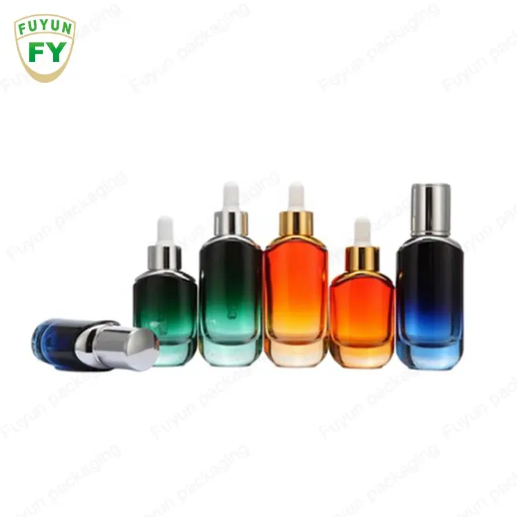 Fuyun Luxury Cosmetic Serum Bottle 30/50ml Orange Blue Empty Skin Care Essential Oil Glass Dropper Bottle