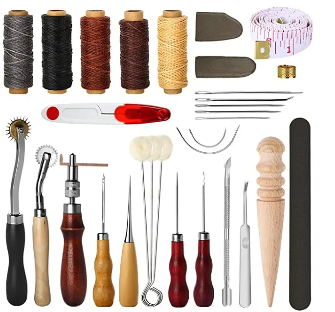 Leather Craft DIY Tools Set For hand stitching Working Sewing Awl Groover Leather Tool