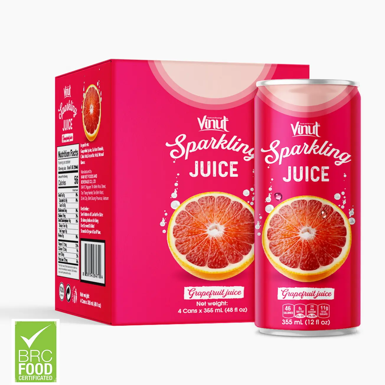 12 fl oz Sparkling water VINUT 4 Cans Grapefruit Juice Manufacturer 100% Pure Beverage Customize Formulation