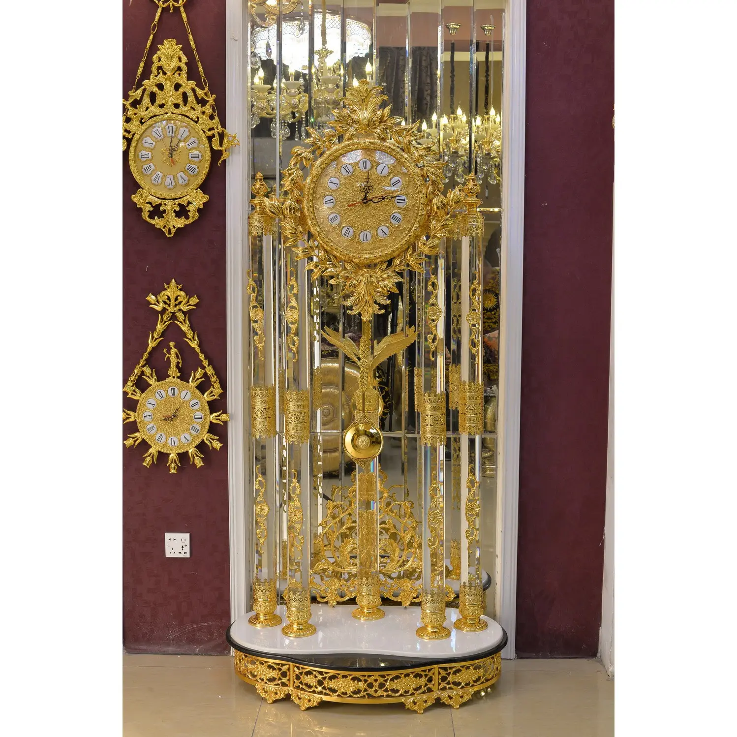 Luxury 24K Gold Plated Bronze Antique Grandfather Clock Classic Brass Gilded Royal Floor Clock