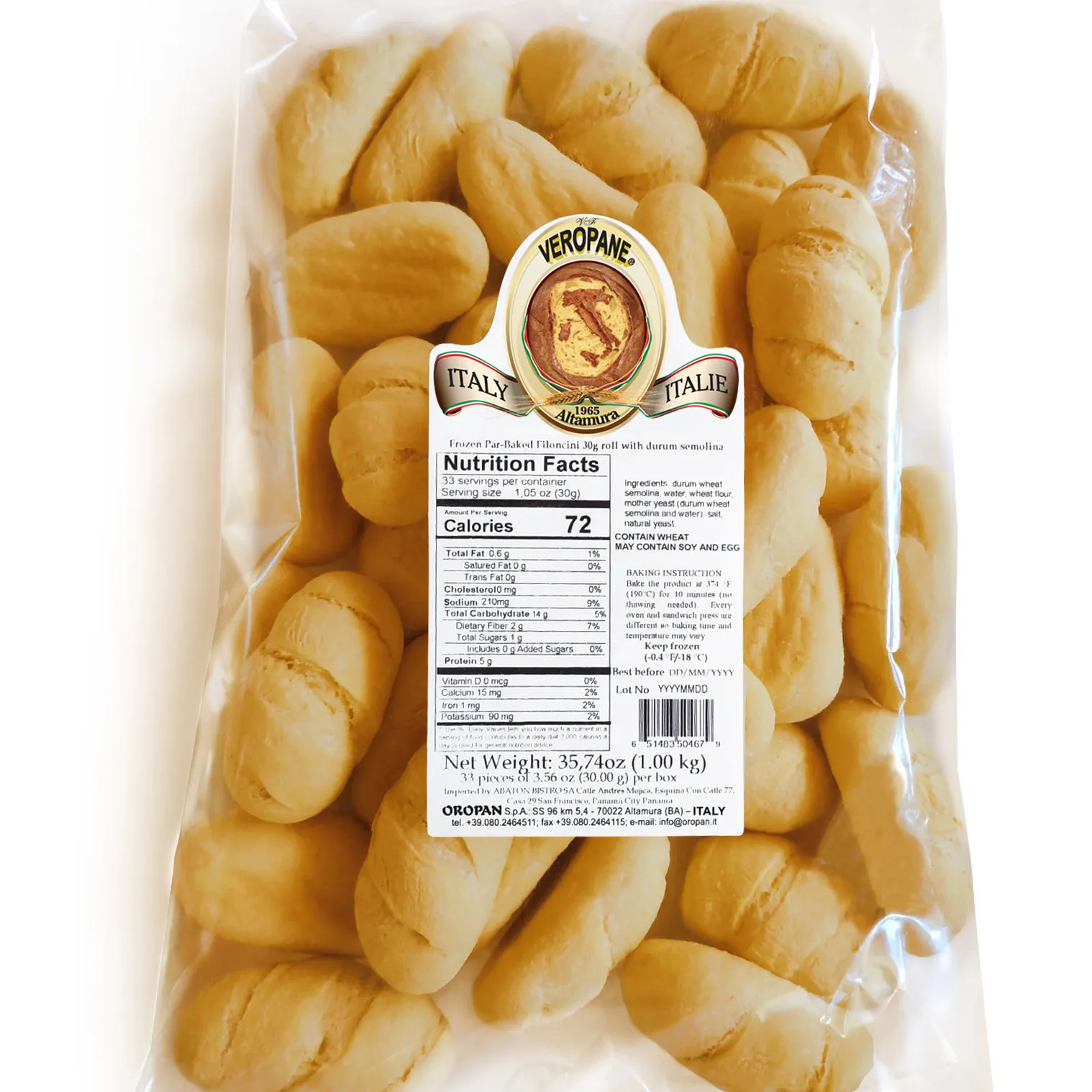 Made In Italy Gourmet Part Baked 1 Kg Frozen Remilled Durum Wheat Semolina Bread Roll For Supplier