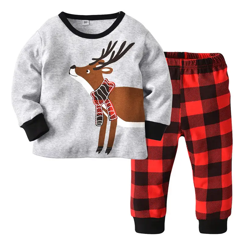 Оптовая продажа, зимние рождественские пижамные комплекты для девочек и мальчиков, хлопковый наряд для малышей, одежда, детский пижамный комплект, детская одежда