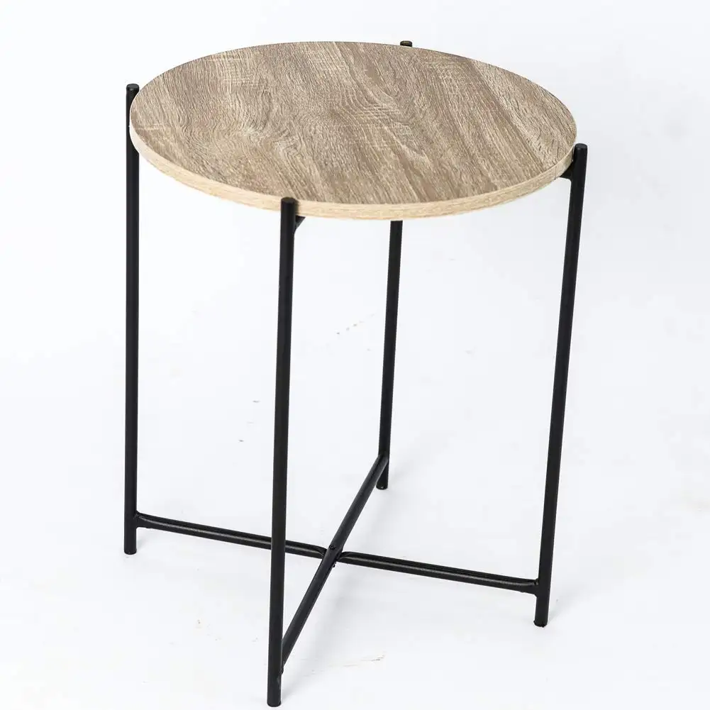 Новый круглый складной столик с деревянной столешкой и черным металлическим каркасом с порошковым покрытием винтажный журнальный столик для гостиной кухни