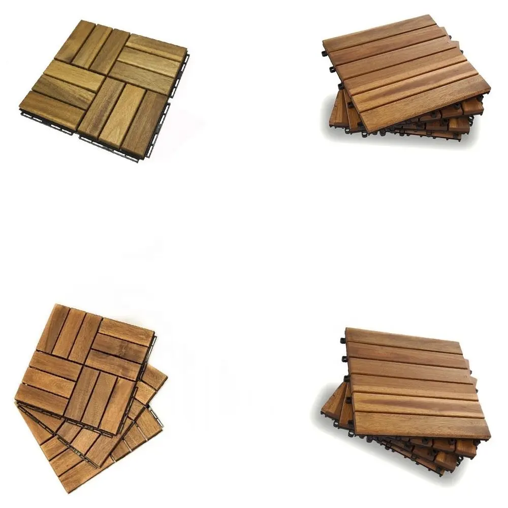 Acacia Wood Interlocking Deck Tiles, Plastic wood composite interlock deck tile or Plastic Decking Flooring Tiles B6449