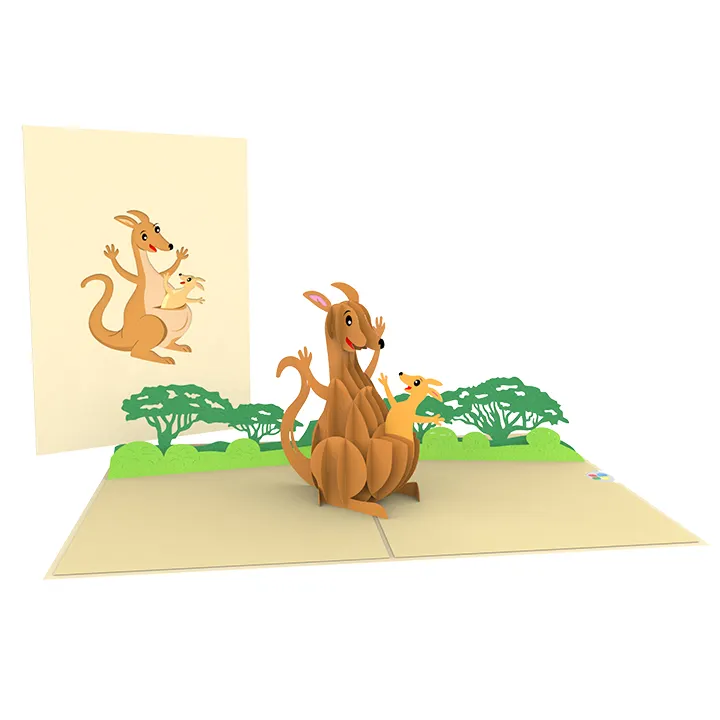 Kangaroo Animal 3D Pop Up Handmade Paper Greeting Laser Cut Card Wholesale Vietnam