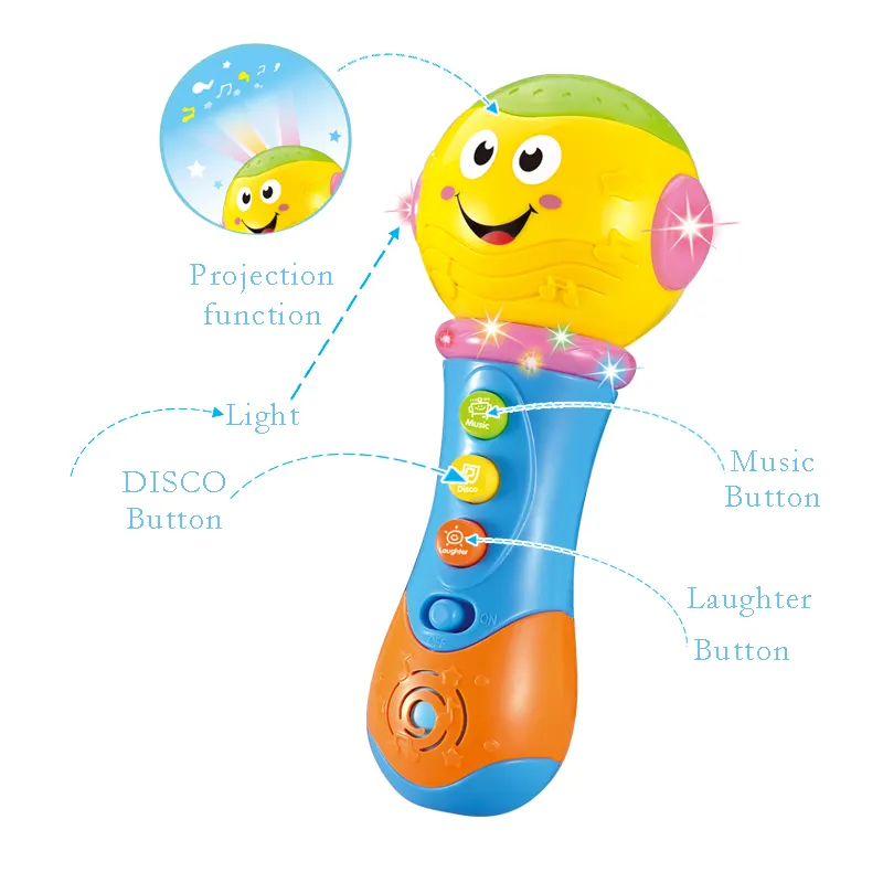 Лидер продаж, детская музыкальная игрушка на батарейках с проецирующим пластиковым микрофоном