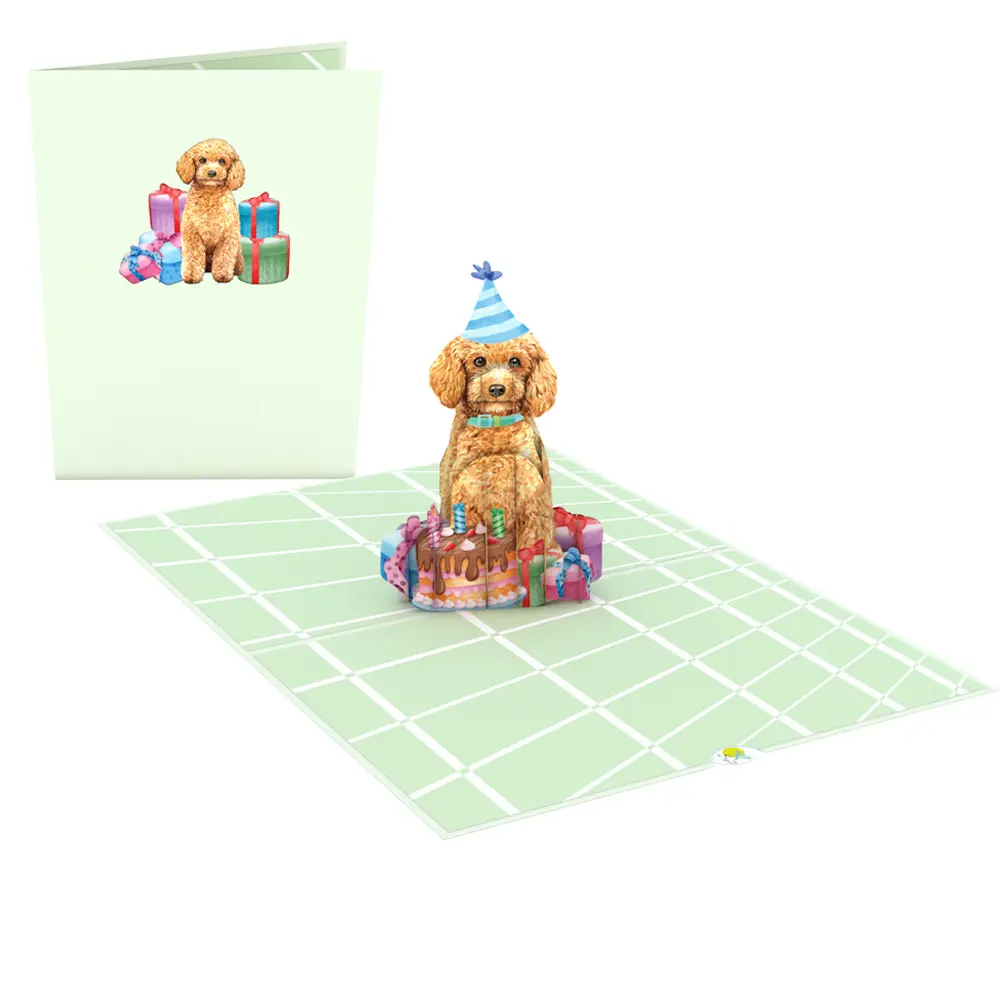 3D Greeting Card Cute Birthday Poodles Dog Handmade Laser Cut