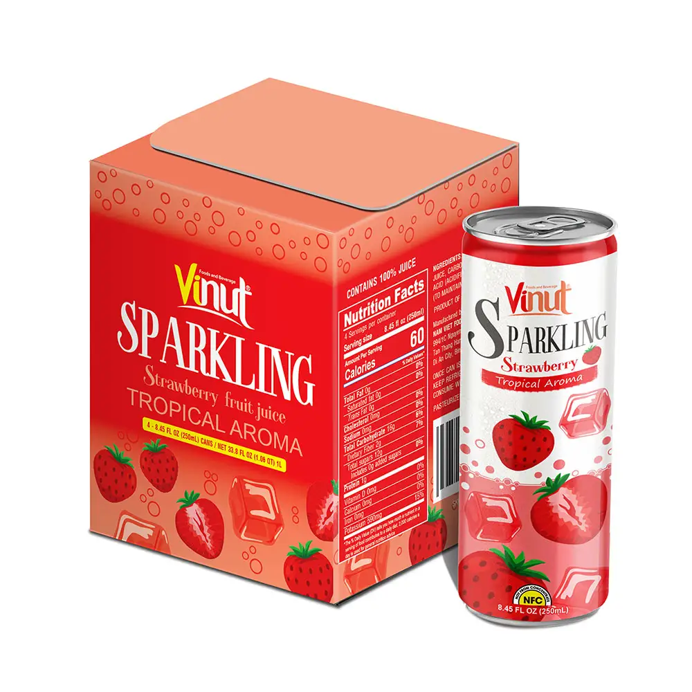 Strawberry Soda Can Carbonated Drinks Beverage Strawberry Tropical Aroma 4 Pack Can 8.45 FL OZ VINUT Premium Quality