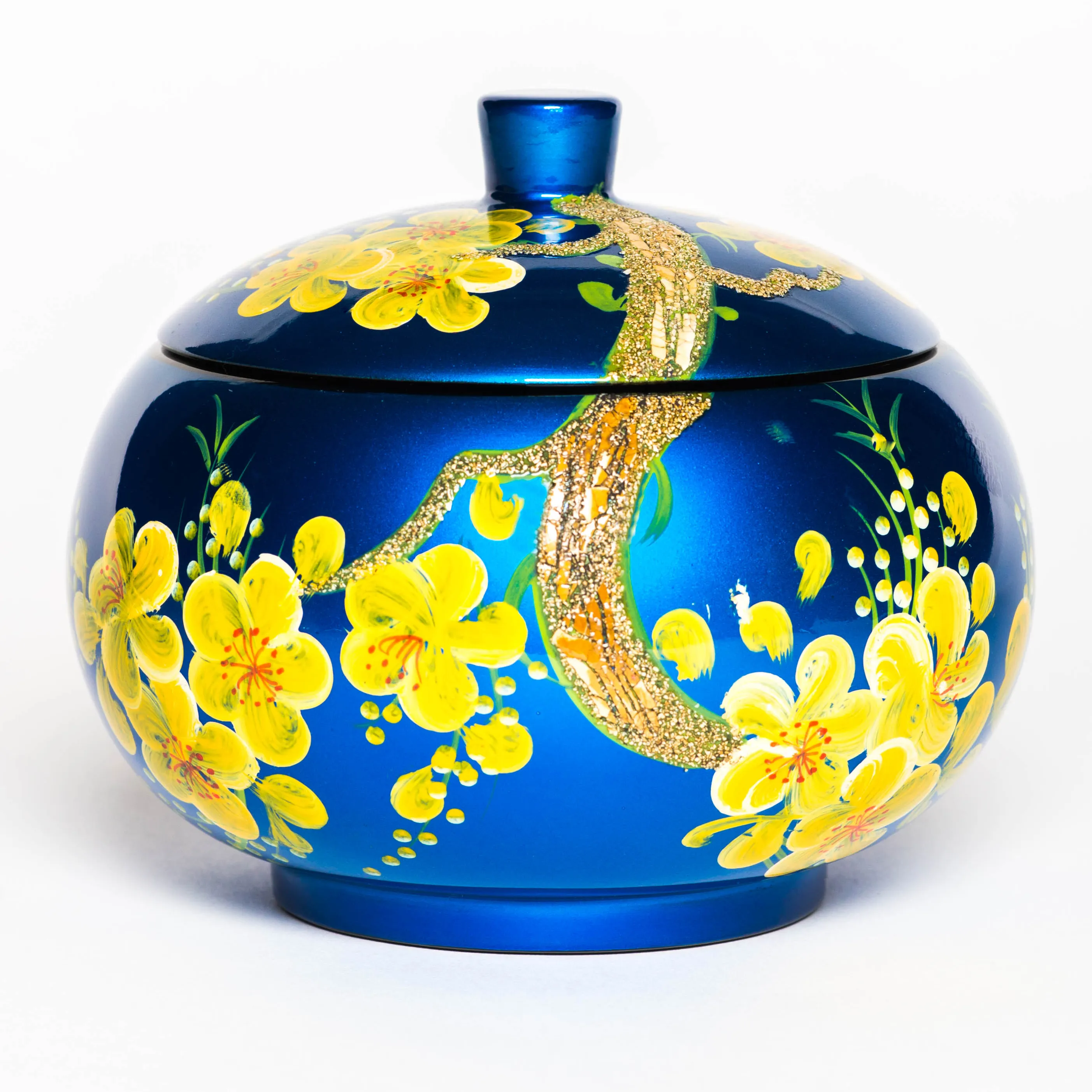 Round blue classic traditional lacquered finish jars lacquer jar cheapest price from Vietnam