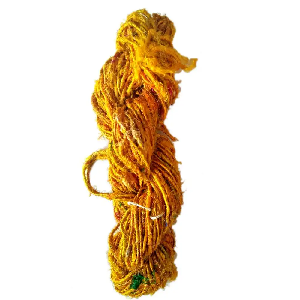 yellow carded hand spun silk sari yarn knitting saree yarn wholesale