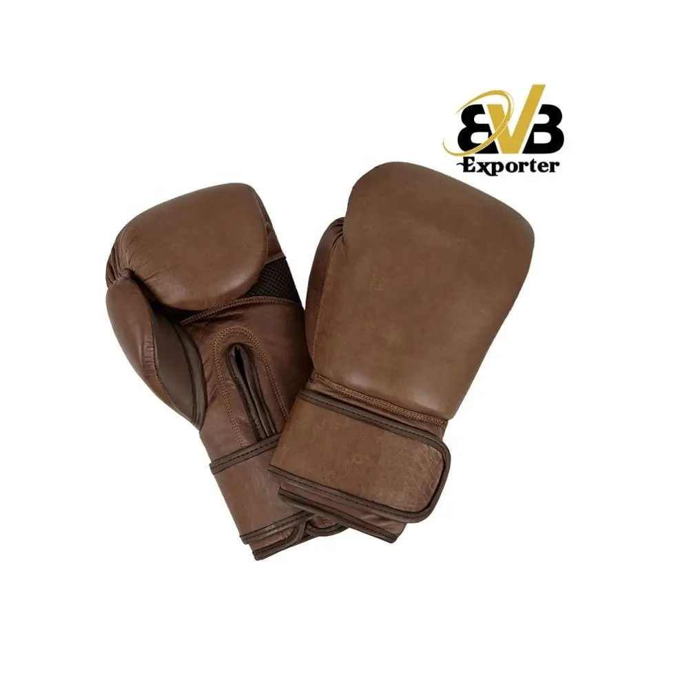 vintage brown cowhide fully grained leather handmade mold padded boxing gloves offered with custom logo brand