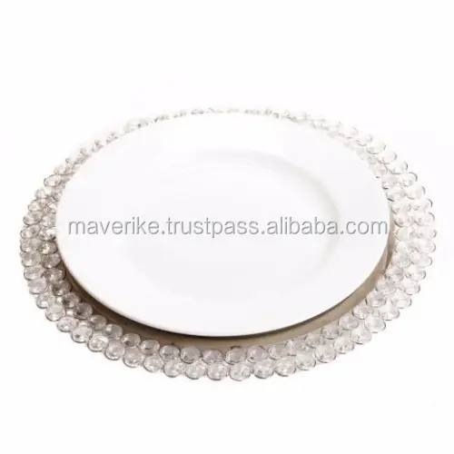 Белая круглая пластина под кристаллами для зарядного устройства, тарелка для демонстрации столешницы, декор для праздника, свадьбы, вечеринки, украшение для торжества, посуда