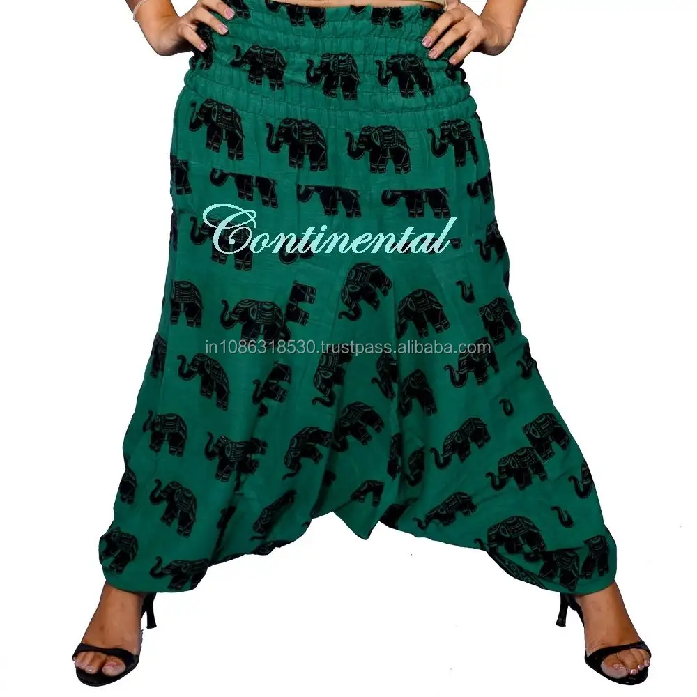 Green Indian Cotton Harem Trousers Unisex MEN WOMEN GYPSY HIPPIE PANTS Elephant Pants Afghani Elastic wholesale