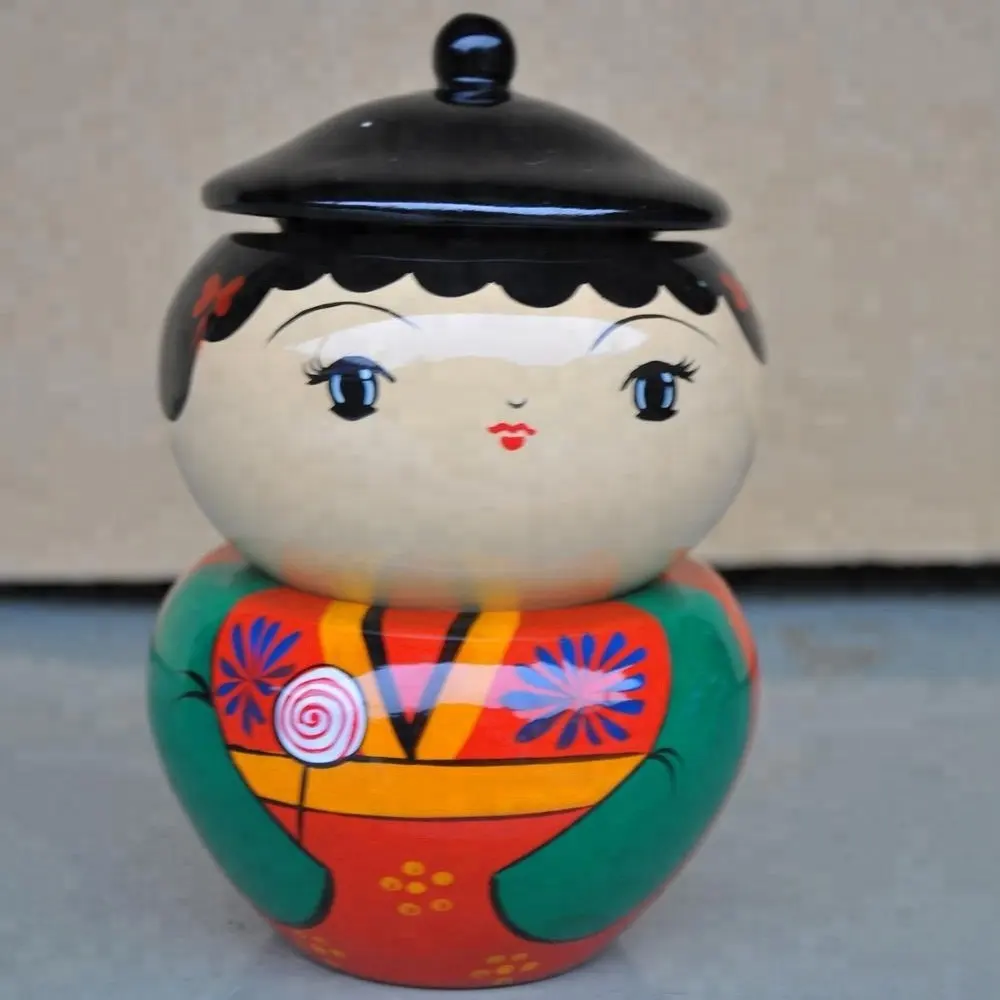 Special design hand crafted lacquer vase with Japanese doll shaped to decorate made in Vietnam