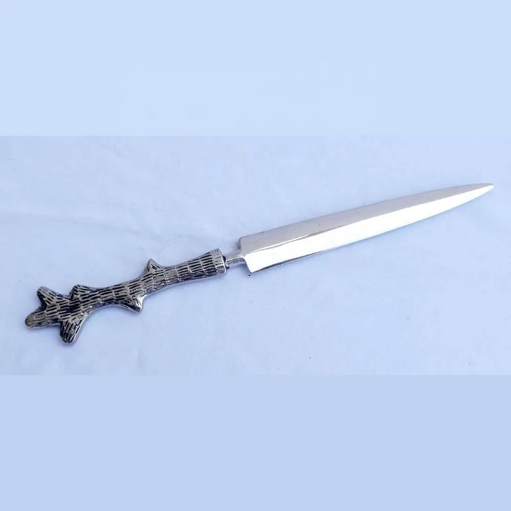 Brass Silver Letter Opener or Paper Cutter with Antique Silver Stem Design Handle letter opener sword