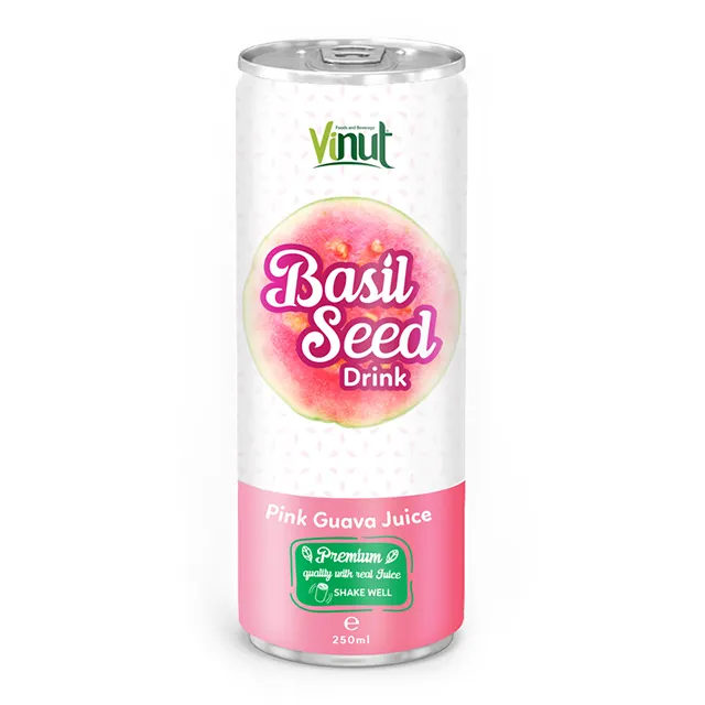 Best Price 250ml Canned Basil seed drink with Pink Guava juice flavour