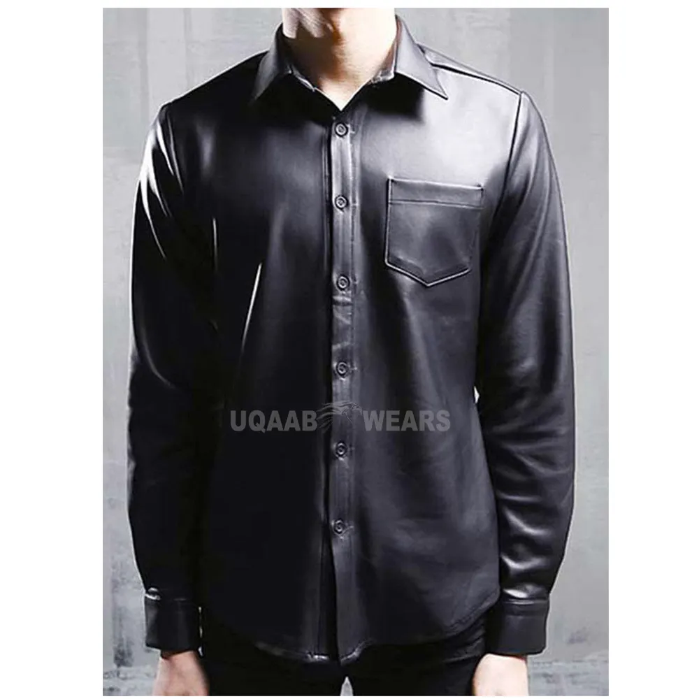 Men Leather Shirt Jacket Military BLUFF GAY FULL SLEEVES LEATHER SHIRT FORMAL CASUAL Fashion LEATHER SHIRT OEM Wholesale