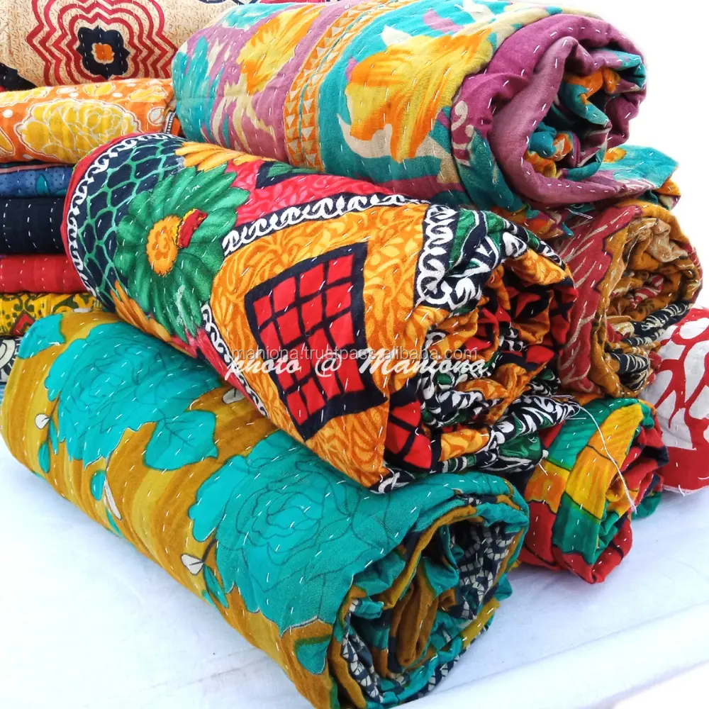 Indian Heavy Kantha Quilt Reversible Blanket artisan handmade Wholesale Indian kantha Quilts manufacturer