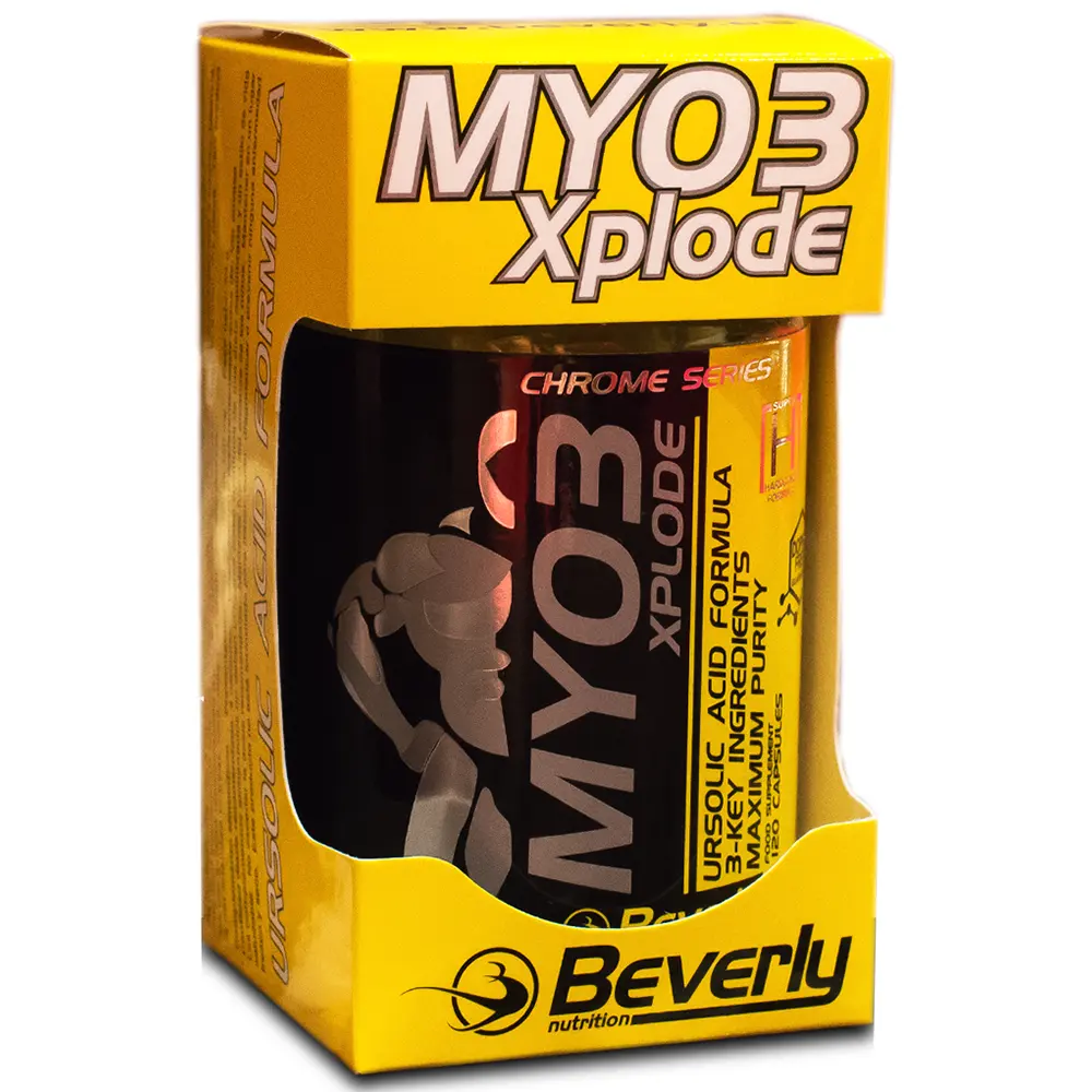 Myo3 Explode Myostatin inhibitor. Beverly Nutrition. Bottle with 120 vegetable caps.
