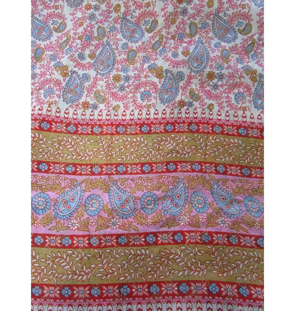Ткань Karni из хлопка с синим принтом, белый, розовый цвет, ручная работа