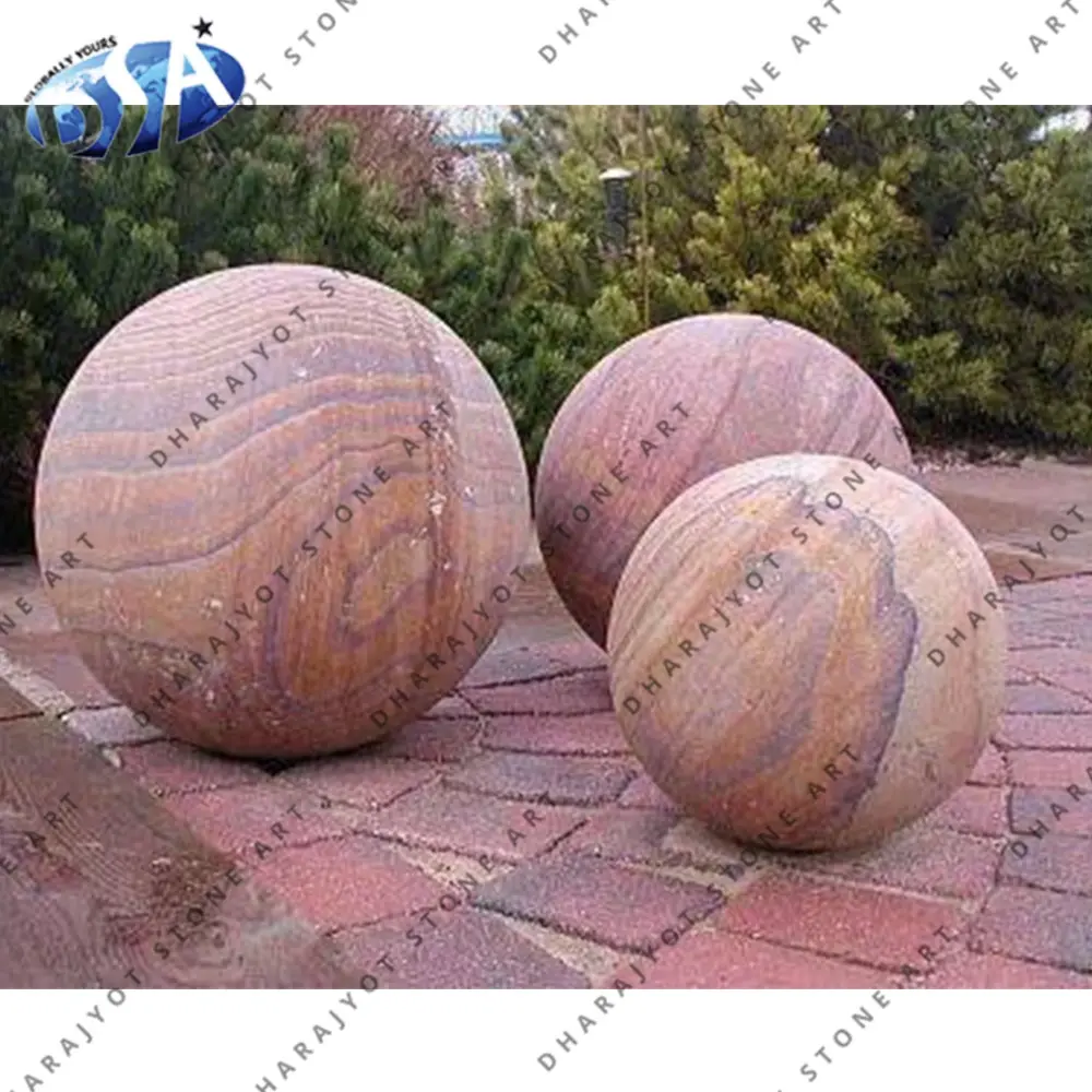 Розовые полированные круглые садовые каменные шарики из песчаника