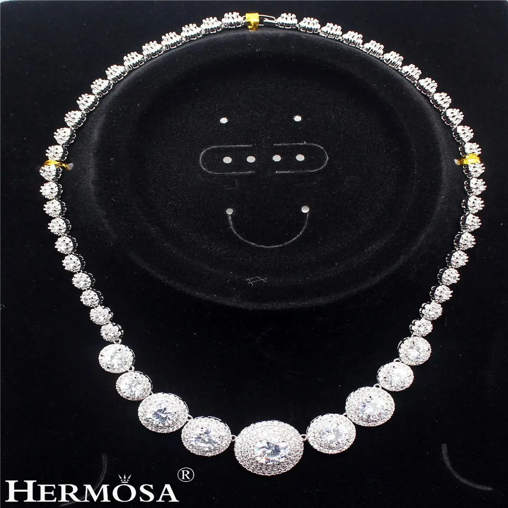 Hermosa Оптовая блестящий роскошный свадебный комплект ювелирных изделий, 925 серебряное ожерелье, серьги для вечеринки, комплект ювелирных изделий