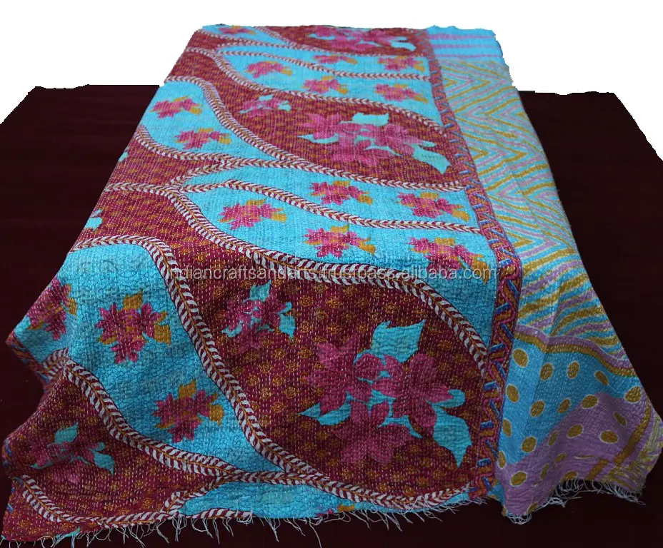Винтажное одеяло Kantha, качественное Двустороннее хлопковое одеяло/пледы/богемное покрывало оптом