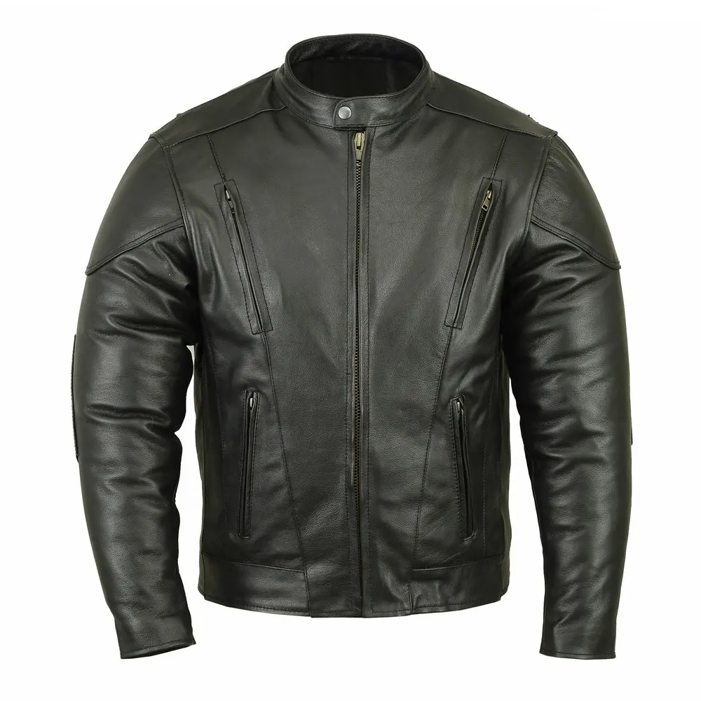 Leather fashion jacket with stand collar