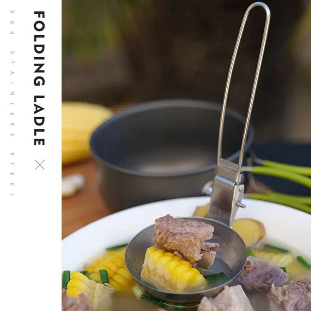 Outdoor Household Portable Kitchen Utensils Stainless Steel Camping Picnic Foldable Two-piece Picnic Spoon