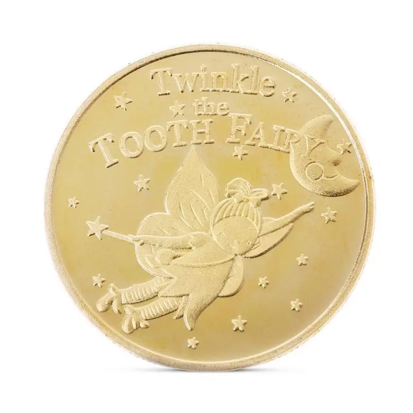 custom gold plated kids unicorn tooth fairy embossed coin