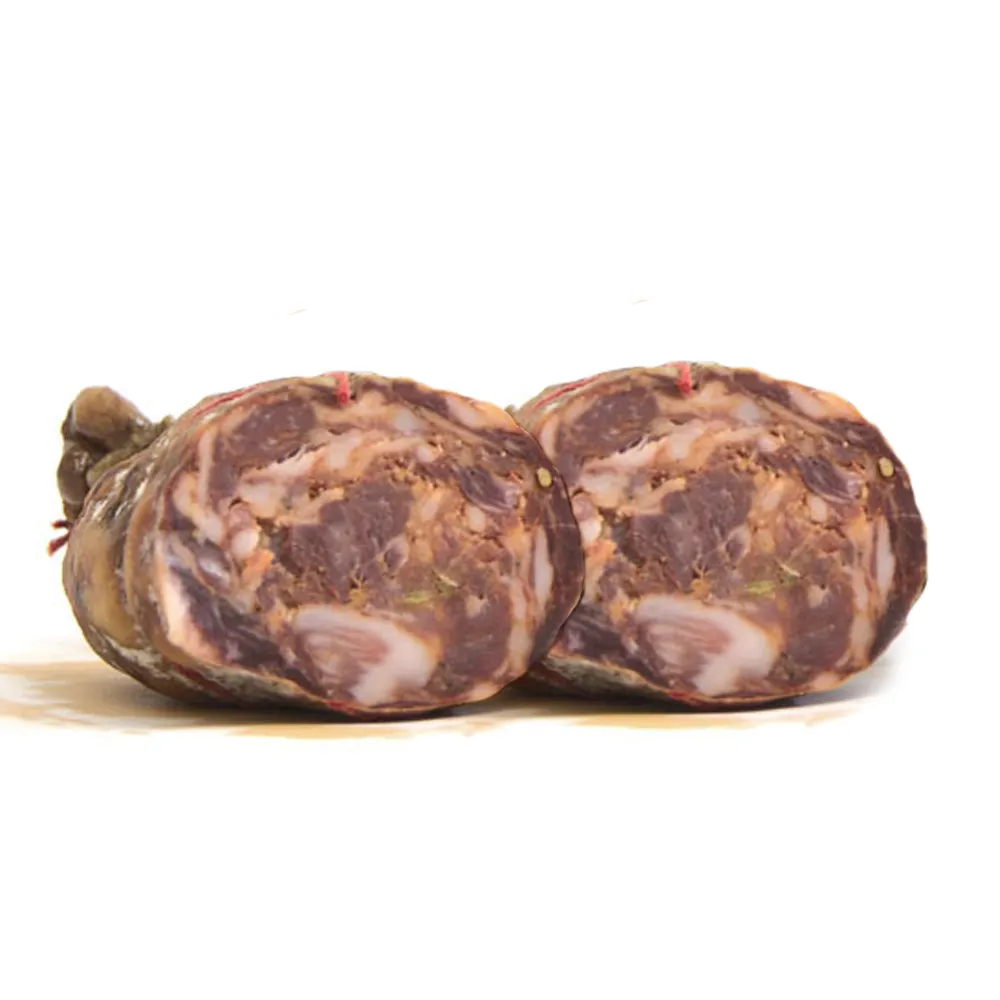 Special trend handmade salami produced in Italy Sopressata of Aspromonte black pork for locals and restaurant