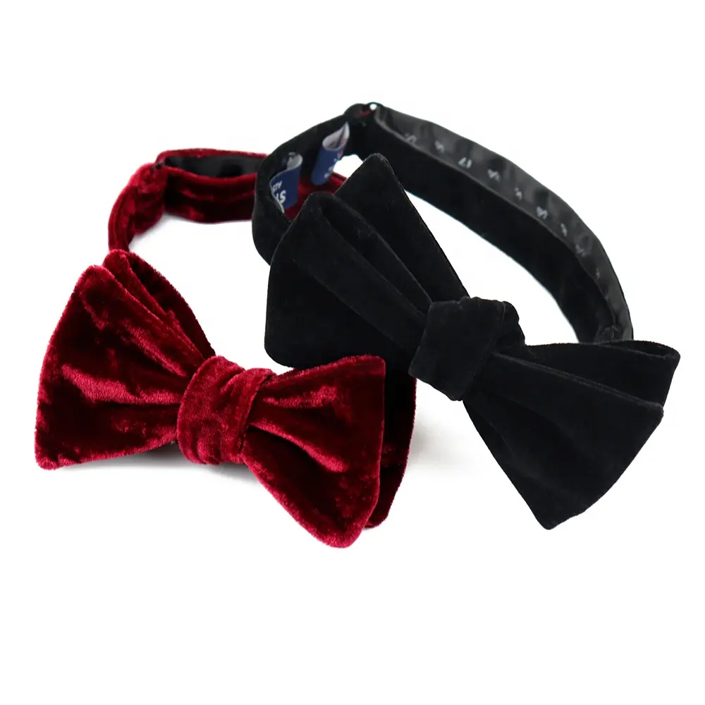 Solid Color Collections Black Burgundy Red Velvet Bow Ties Polyester Factory Wholesale Self Tie Bow Tie For Men