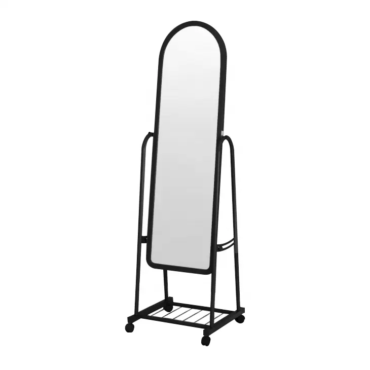 Современное стильное домашнее декоративное напольное гардеробное зеркало с колесиком и рамкой из полиуретана для спальни