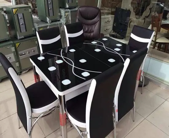 Стеклянные расширяющиеся обеденные столы Ibiza, рекламный набор для столовой с 4 стульями, лучший продавец, стеклянный стол, набор стульев