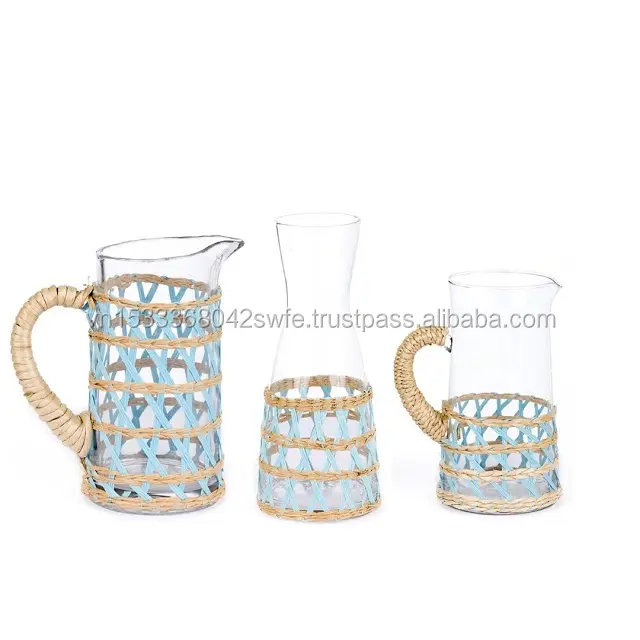 Home decor natural seagrass kitchen accessories set of 3 cup holder Table Decoration & Accessories