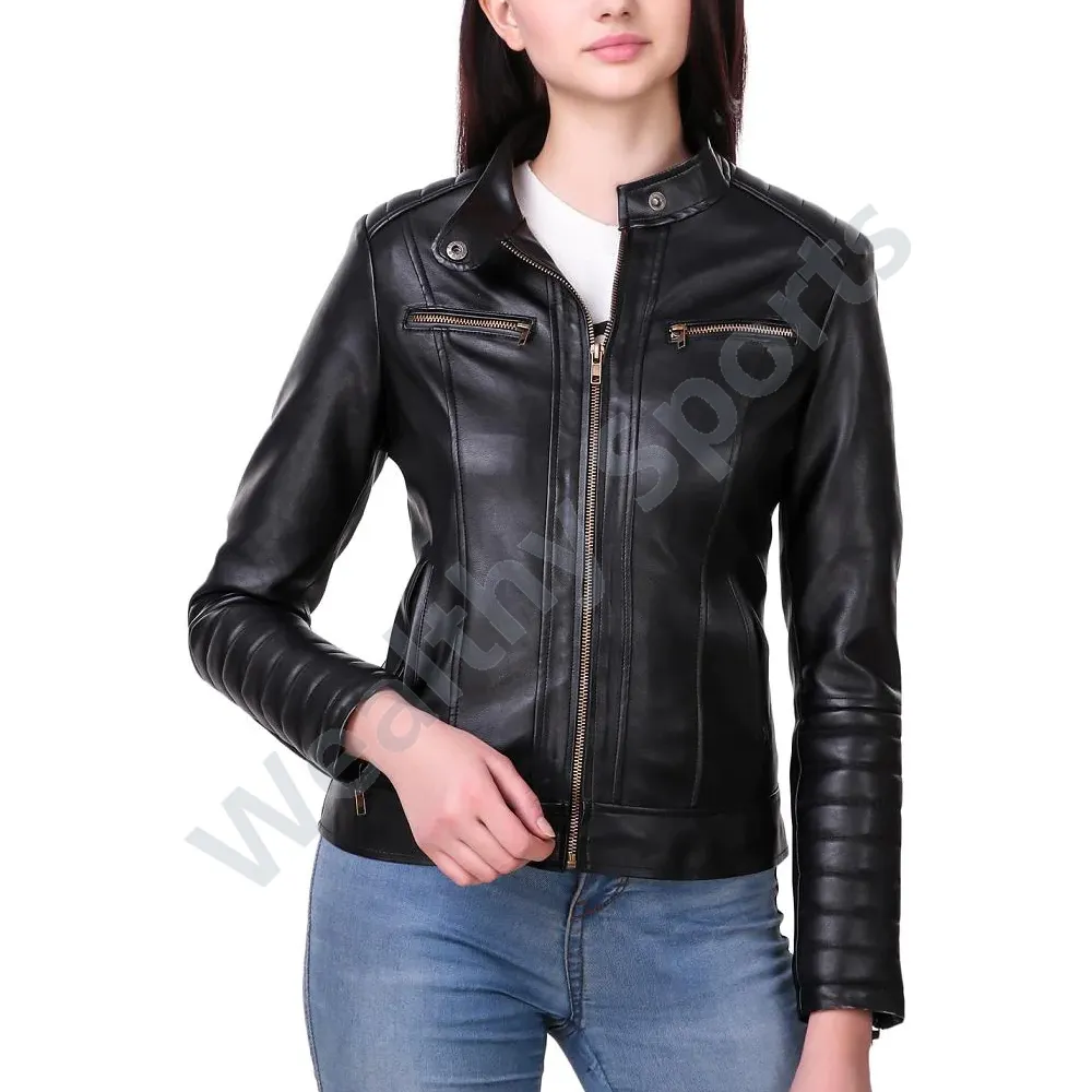 Full zip leather women's jacket