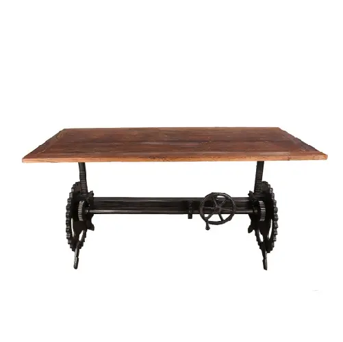 Промышленный обеденный стол с столешница из массива дерева и кривошипным чугунным обеденным основанием ручной работы мебель для дома