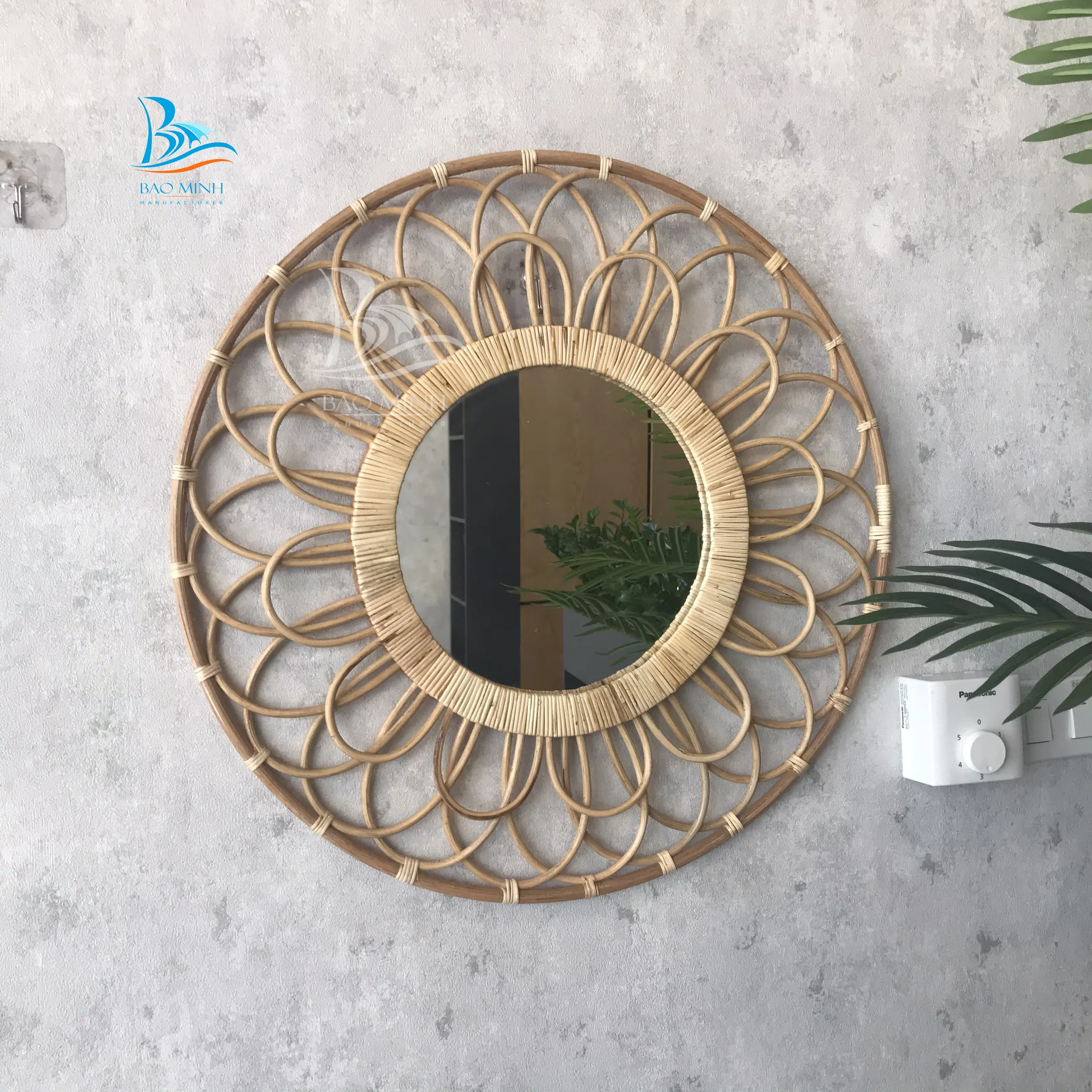 Настенное зеркало, Круглый ротанговый цветок, зеркальное настенное декоративное зеркало