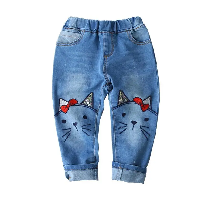 Cat Printed Export Oriented Jeans Pant For Baby Girl From Bangladesh