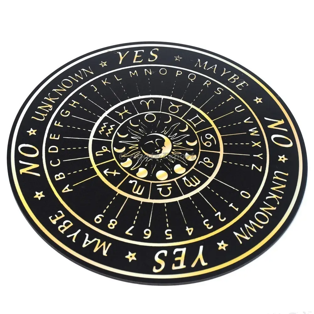 Golden Printed Zodiac Pendulum Divination Board Witchcraft Wiccan Altar Supplies Kit Wood Ouija Pendulum Board