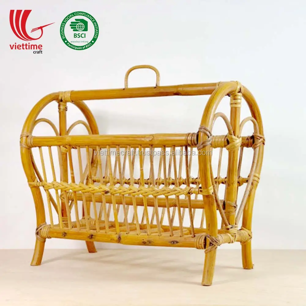 New Design HandWoven Rattan Shelf Magazine Rack Holder Wholesale Made in Vietnam