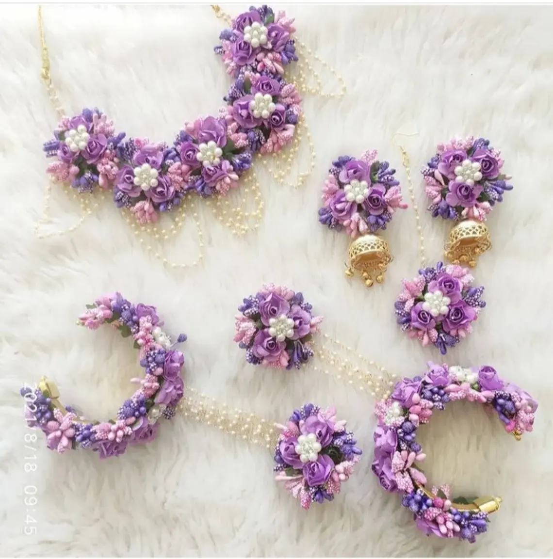 Floral Purple And Pink Jewelry Set For Brides And Bridesmaid | Handmade Artificial Floral Jewelry For Haldi Function India