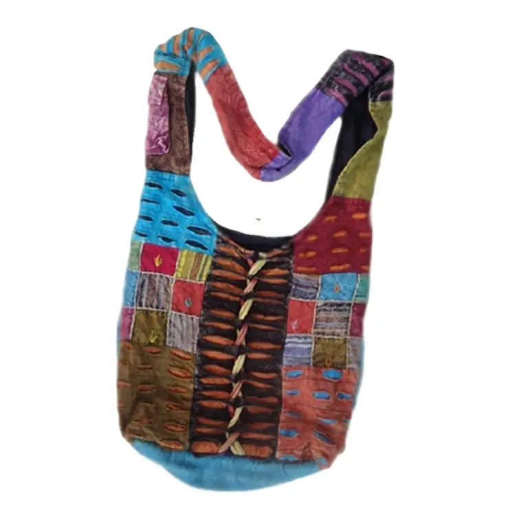 Sac à main à bandoulière en coton Hippie, fourre-tout personnalisé pour utilisation quotidienne, à sangle courte, du népal, vente en gros