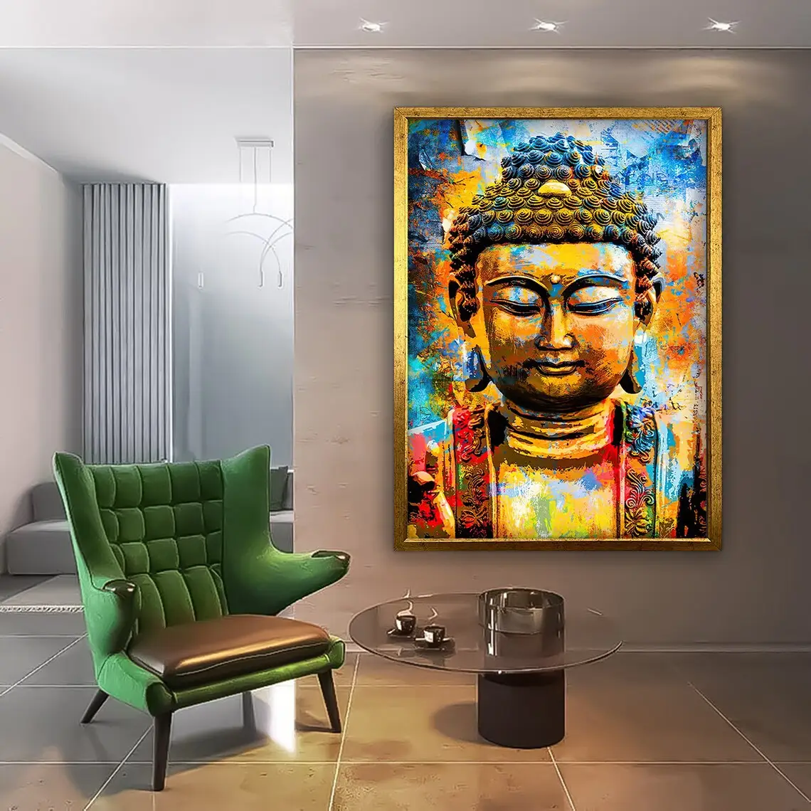 พระพุทธรูปที่มีสีสันผ้าใบเอเชียผนังศิลปะจิตวิญญาณ Gautam พระพุทธรูปศรัทธาภาพวาดพระพุทธรูปโปสเตอร์