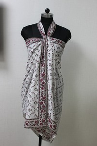 Indian Floral Block Printed <strong>Sarong</strong>/Pareo Red <strong>Pink</strong> and Grey Cotton Cloth Soft Stylish Beachwear for Women Perfect Gift for Mom - Product Image 5